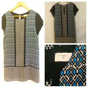 Anthropologie Everly Dress Size Small Black Blue White Geometric Design